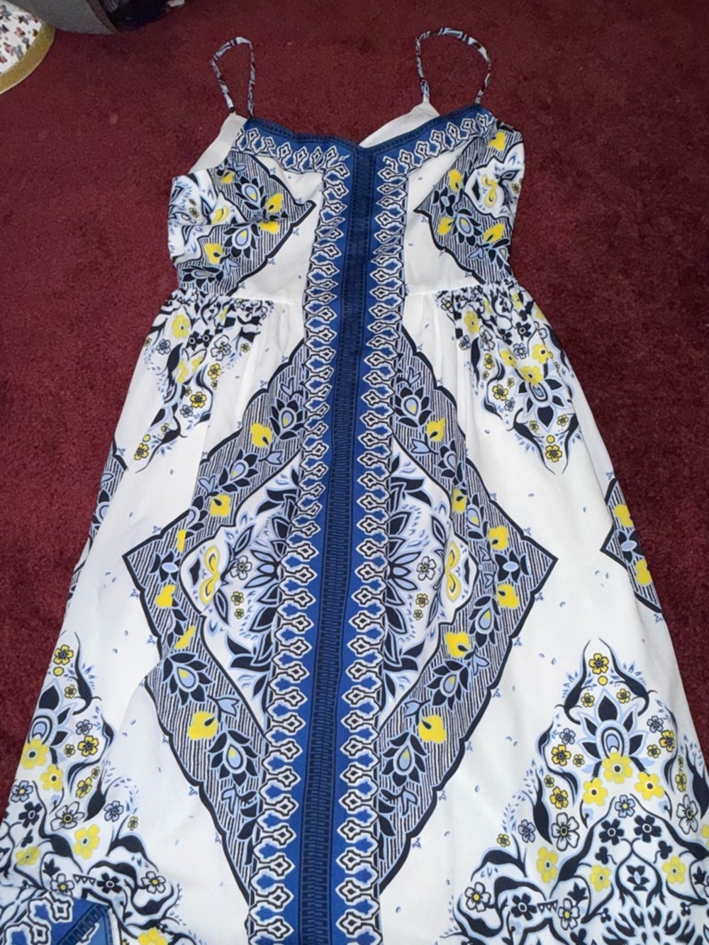 Banana Republic White, Blue & Yellow Printed Midi Dress - Picture 1 of 4
